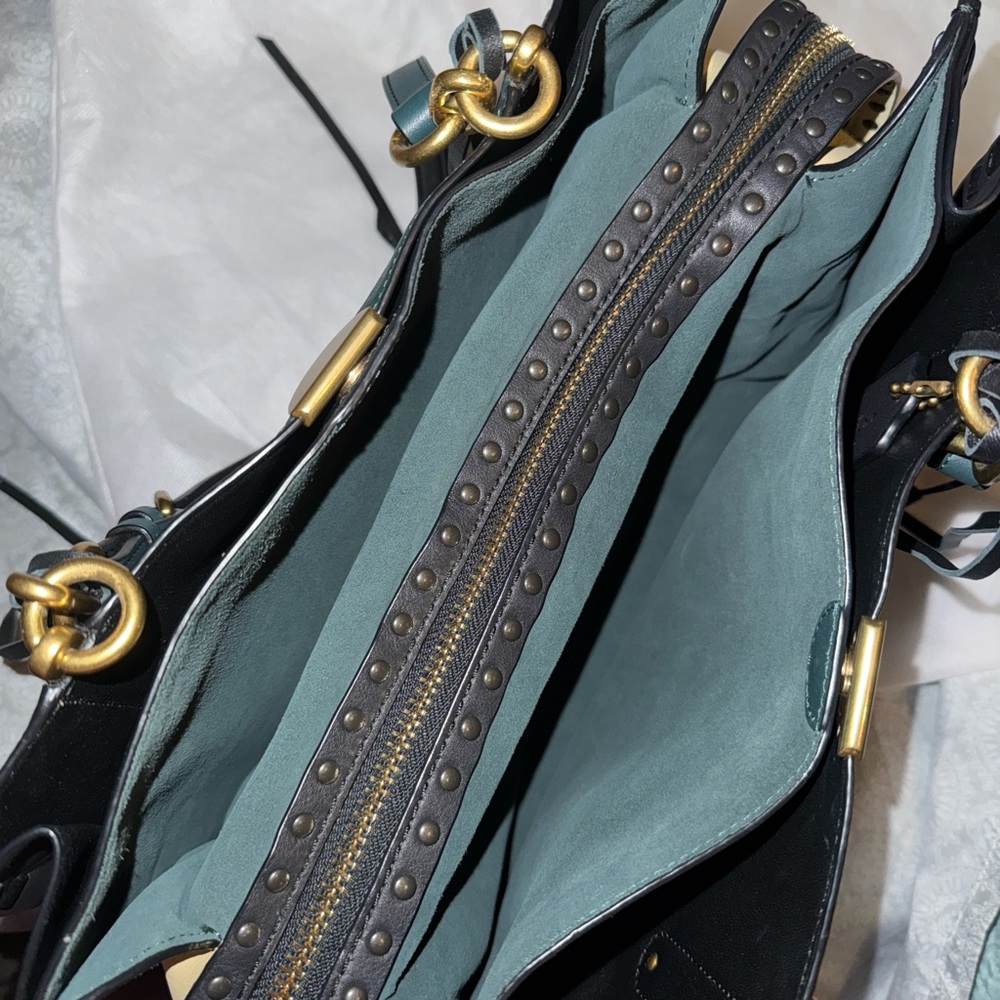 Coach Dark Green and Black Leather Shoulder Bag - Picture 3 of 5